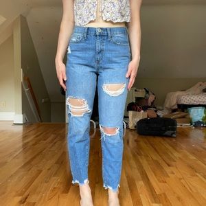 SO medium wash ripped denim mom jeans